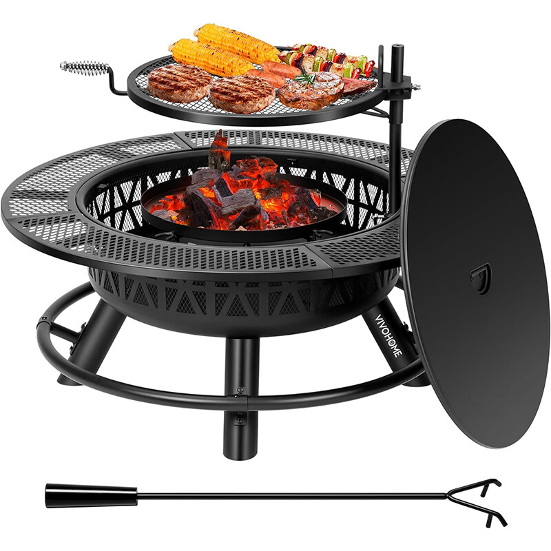 35in Outdoor Wood Burning Fire Pit BBQ Grill Table Backyard Patio Fireplace