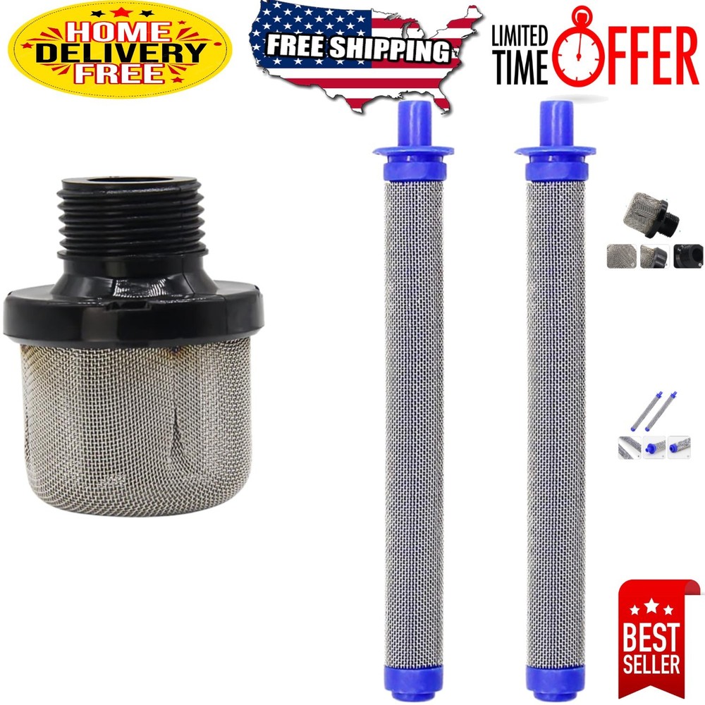 Compact Inlet Strainer & Filter for Airless Spray Guns - Easy Install, Black