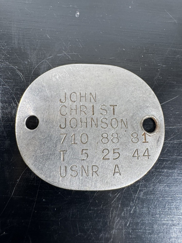 WWII U.S. Navy Reserve Dog Tag – John Christ Johnson – USNR – Dated 1944