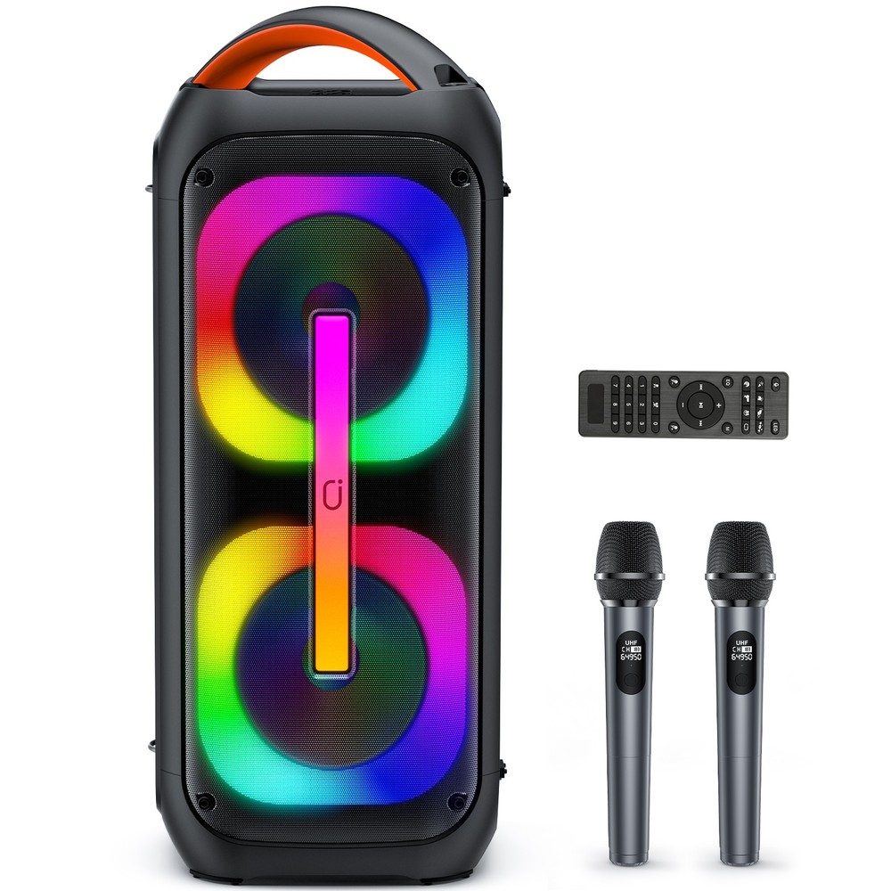 Party Speaker with 2 Wireless Microphnes Rechargeable Bluetooth Speaker Karaoke