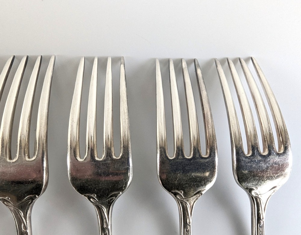 6 Reed & Barton Modern Art Dinner Forks circa 1904 No Monogram 7" Silverplate