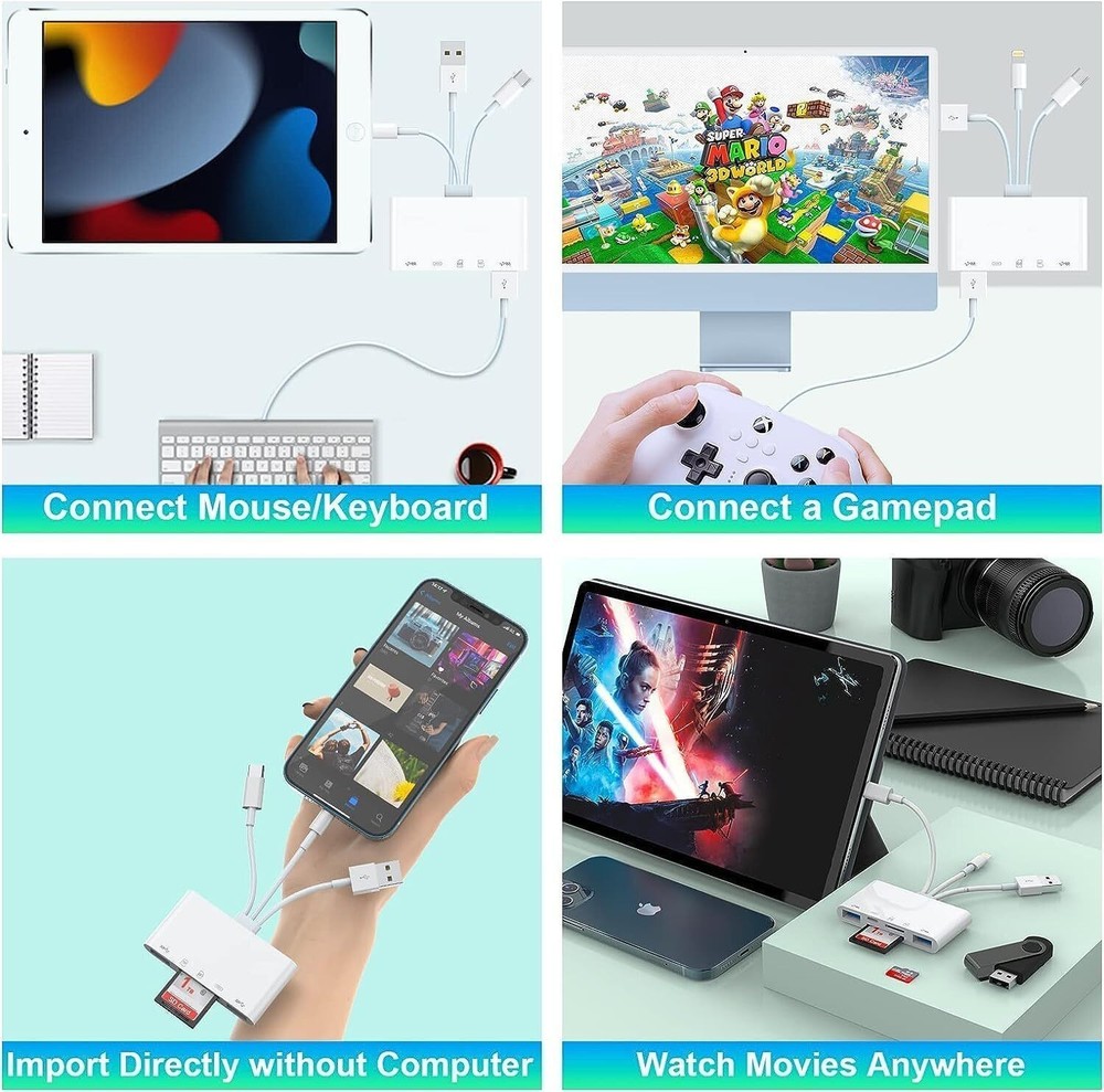 5 in 1 Memory Card Reader USB 3.0 OTG Adapter SD Card Reader For iPhone / iPad~