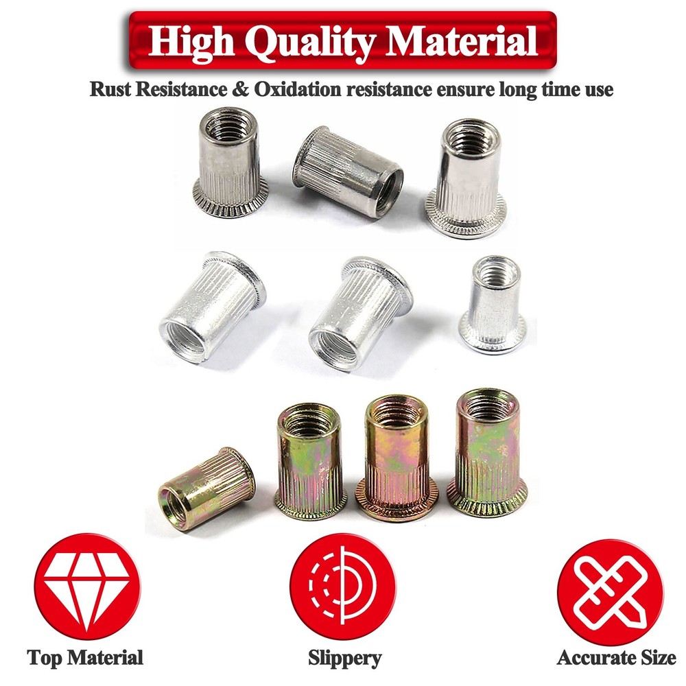 1450PCS Rivet Nut Kit Mixed Zinc Steel Rivnut Insert Nutsert Threaded Set M3-M12