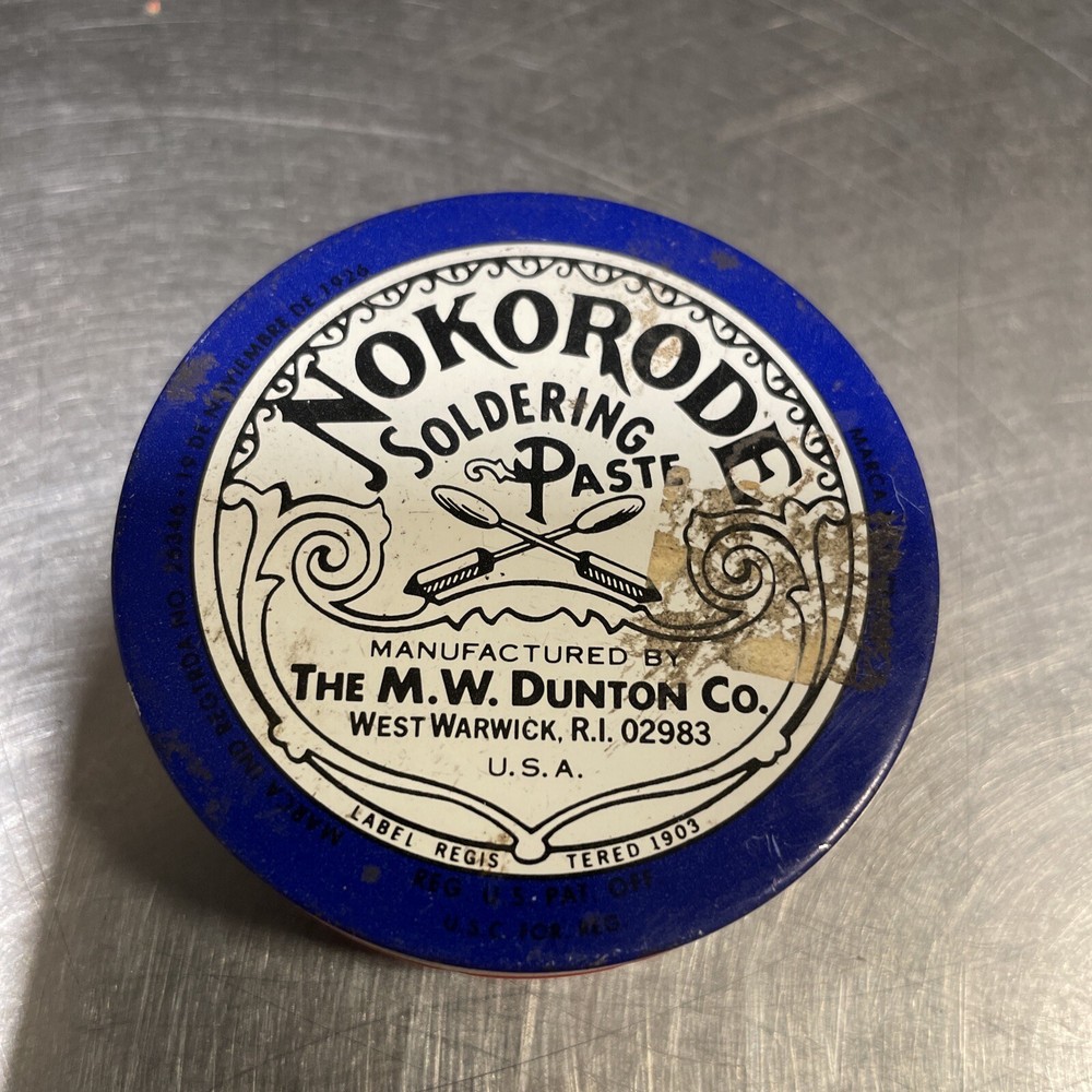 Nokorode Soldering Paste VINTAGE Tin 1.7 Ozs Blue Red