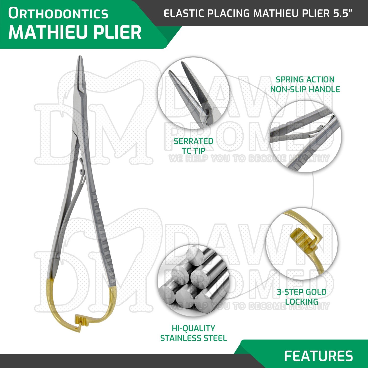 TC Tip Mathieu Ligature Elastic Placing Plier 5.5" Orthodontic Inst German Grade