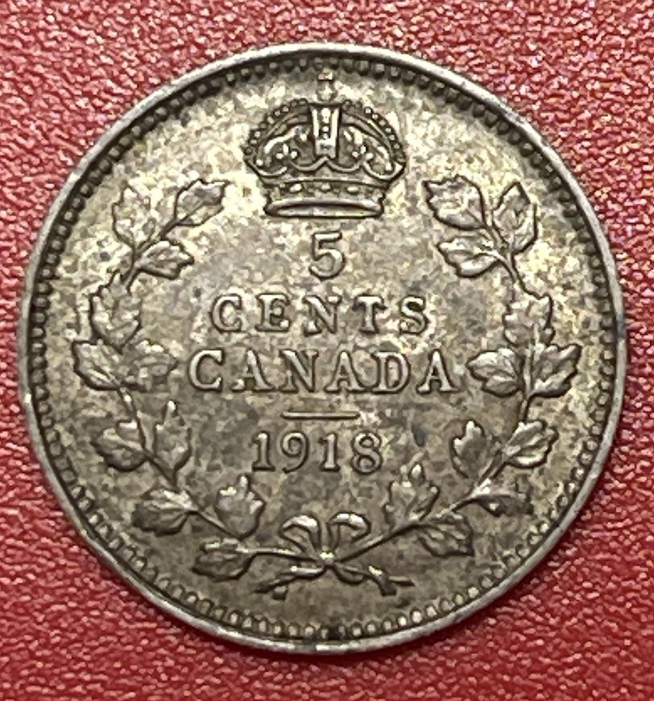 1918 Canada Silver 5 Cents, Lightly Circulated.