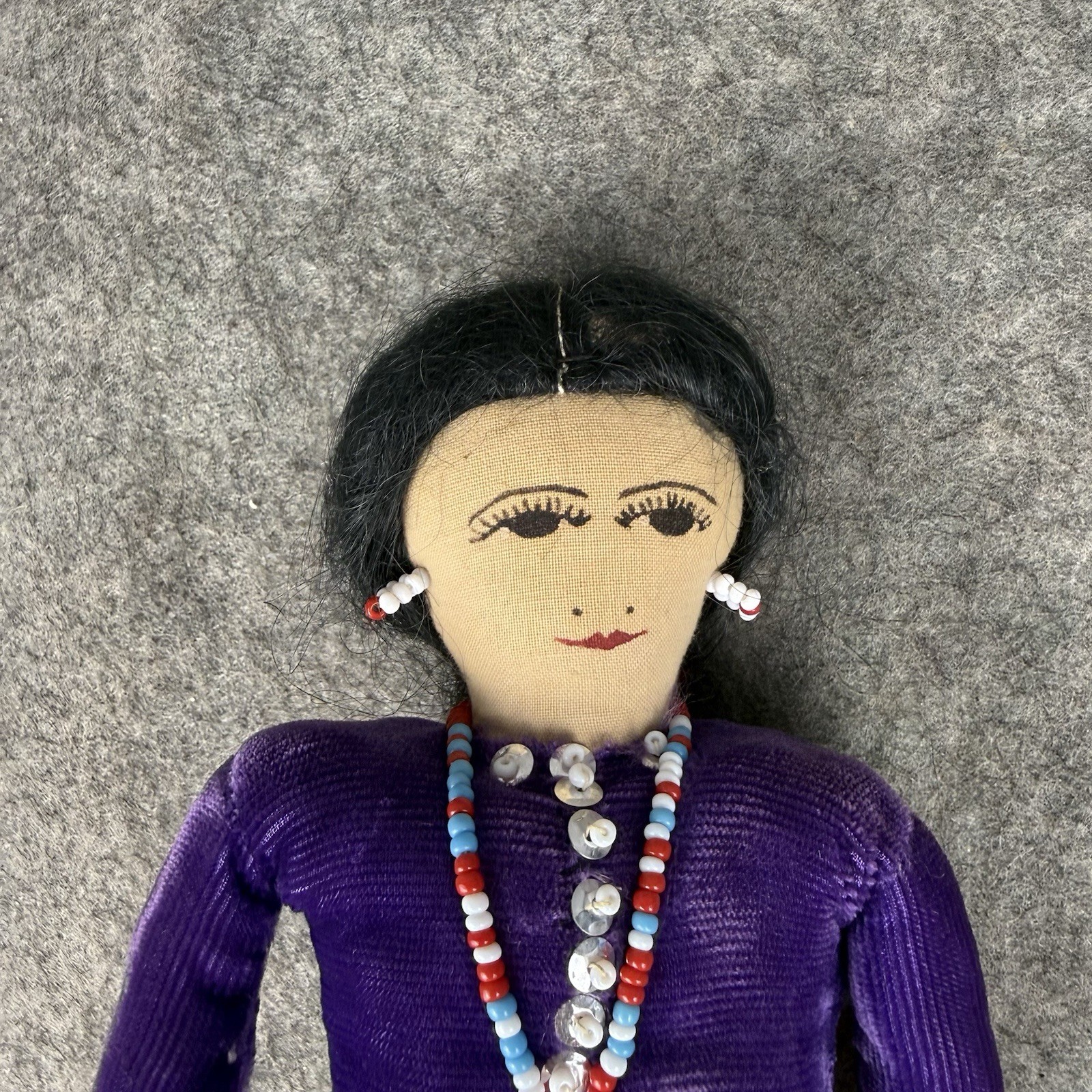 Vintage Native American Navajo Beaded Handmade Doll in Purple Velvet Dress