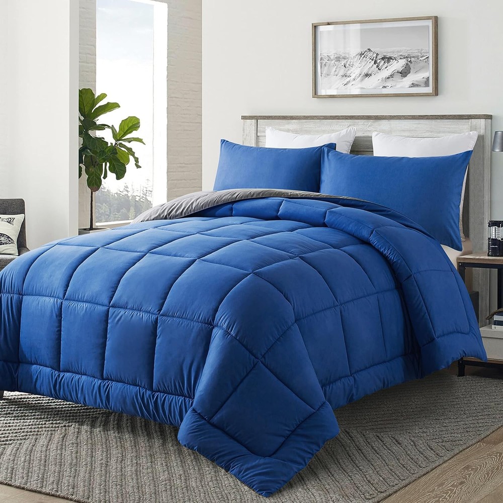 Size Comforter Set -All Season Bedding Comforters Sets with 2 King Blue/Grey