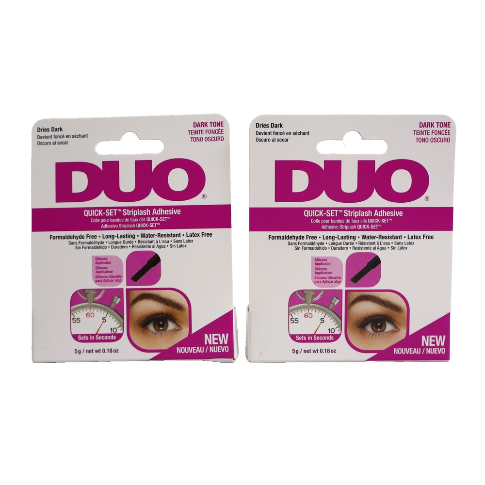 2 PACK DUO Quick-Set Strip Lash Adhesive - Dark Tone, Quick-Drying, Long-Lasting