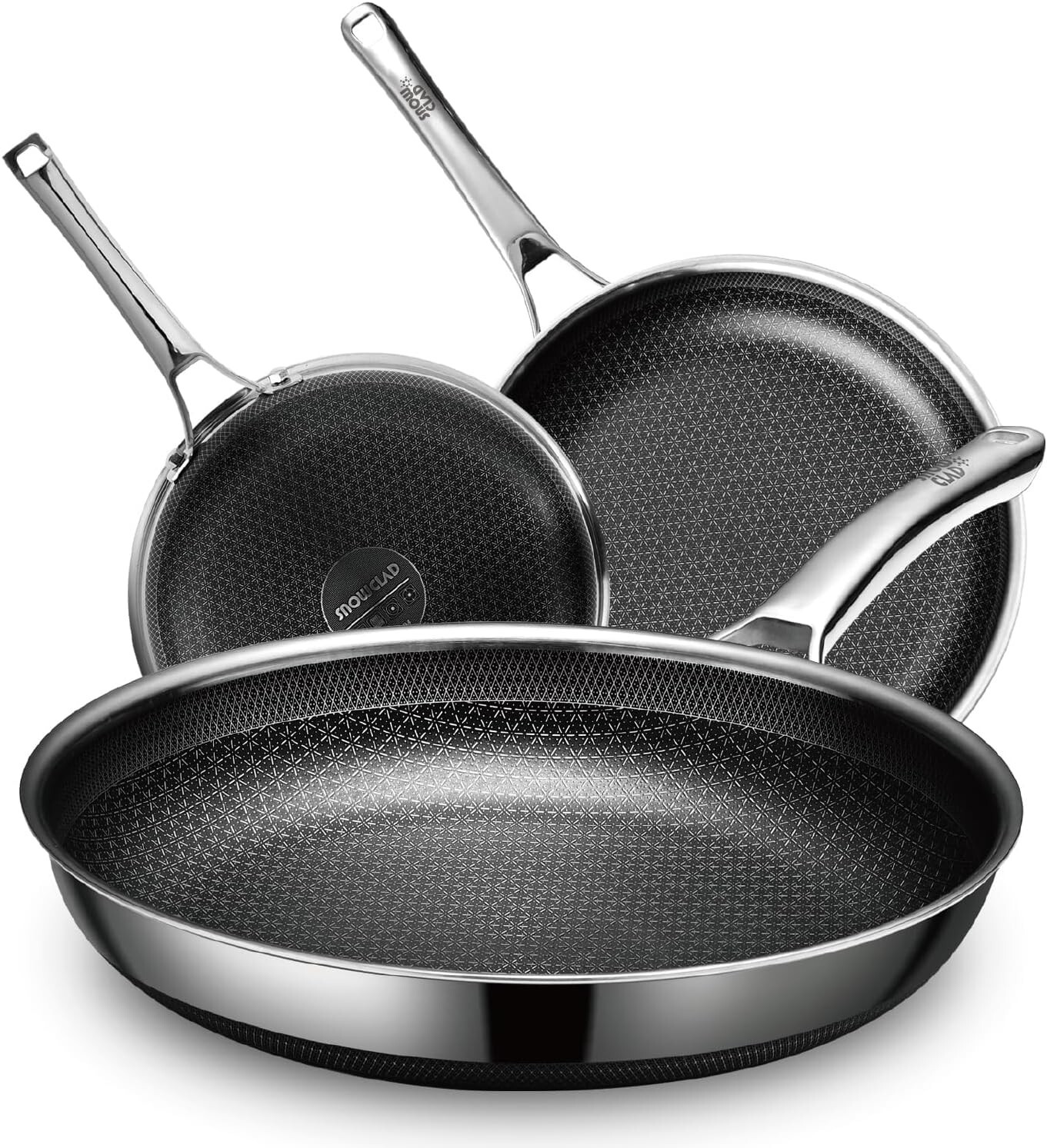 Hybrid Pans Set Nonstick 3 Piece Frying Stainless Steel Skillet Set, 8",10"&12"