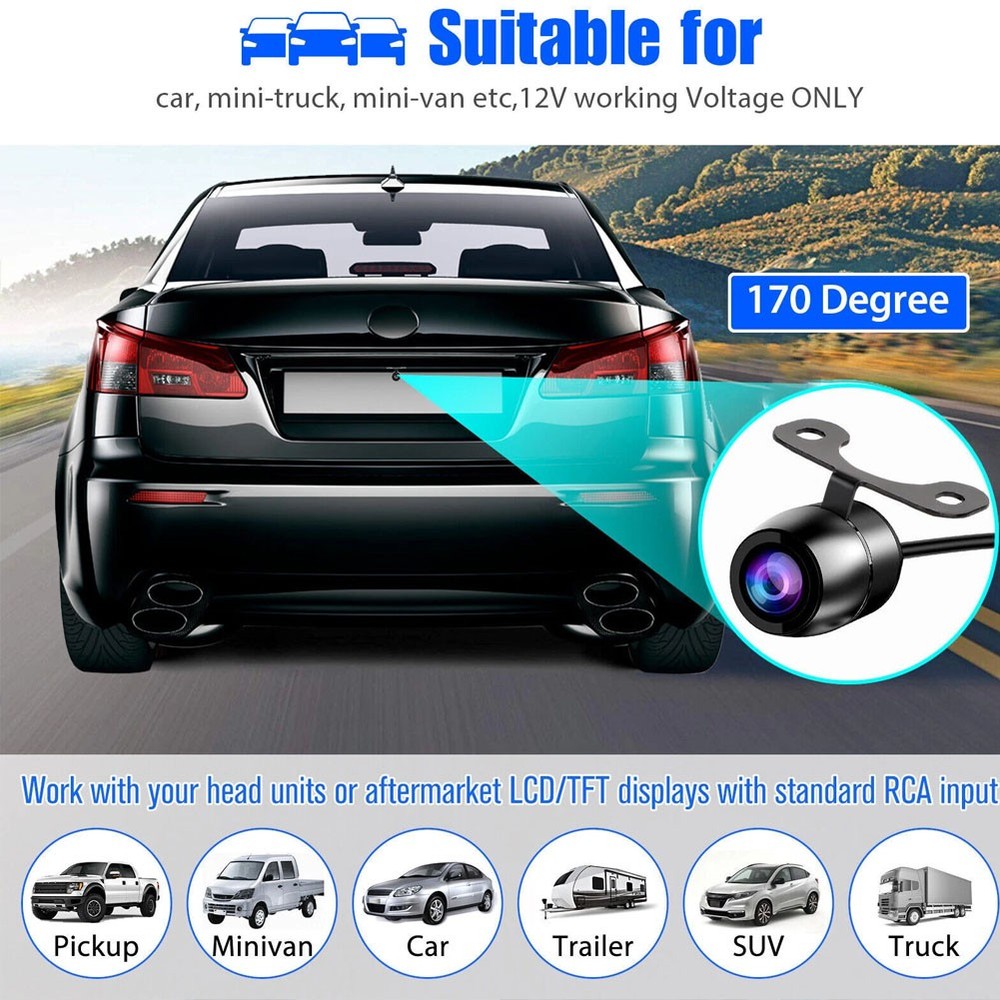 Backup Camera Flush Mount 170° Car Rear/Side/Front View Camera Night Vision