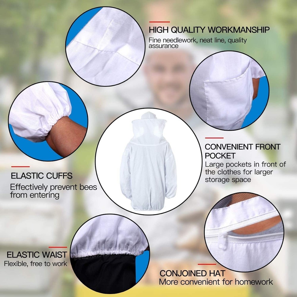 Veil Hat OverBee Keeping Suit Protective Coat Pull Tops Beekeeping Smock Jacket