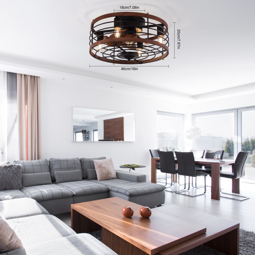 Farmhouse Ceiling Fan Light Flush Mount Caged Lights kit With Remote Control