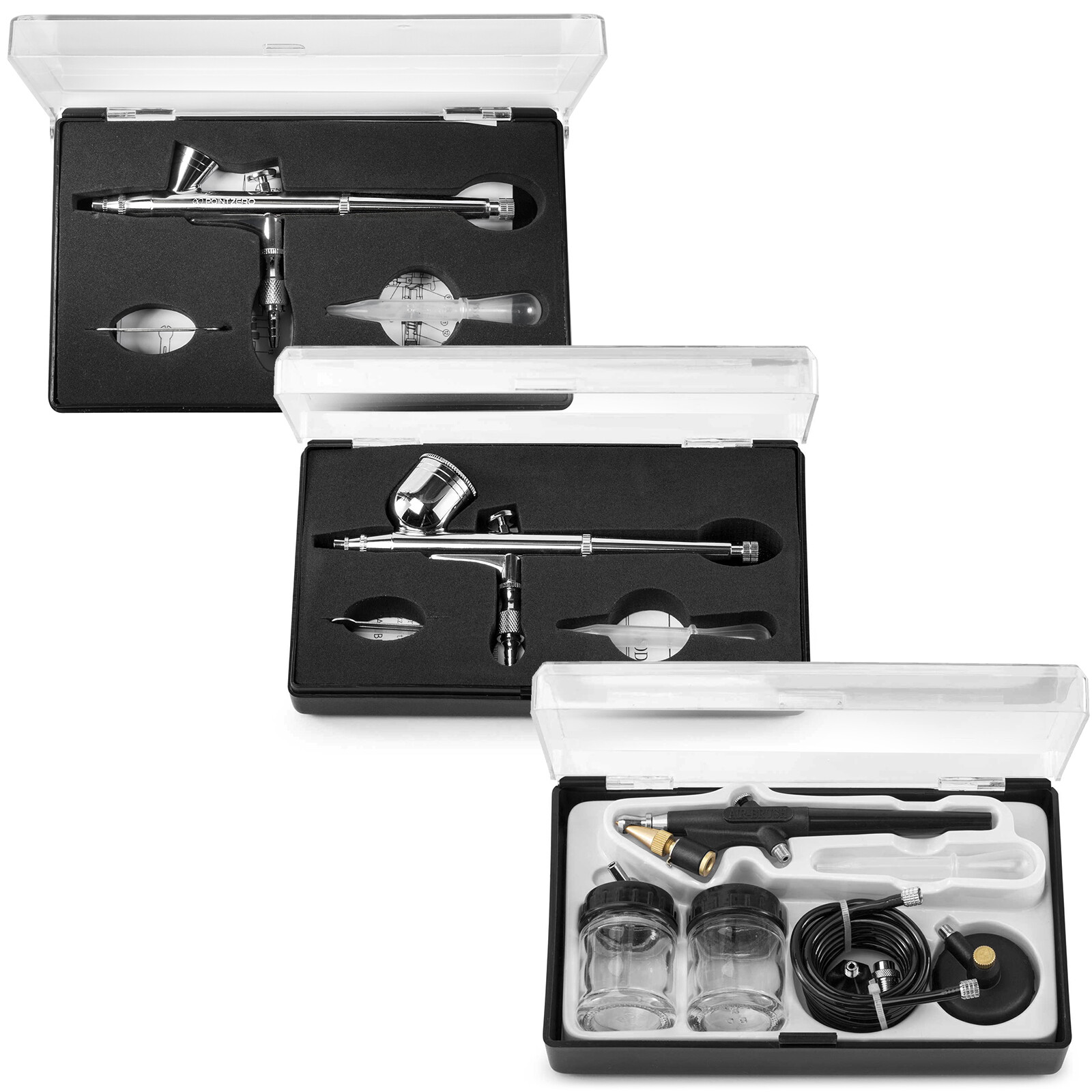 Dual Action Airbrush Kit with 3 Airbrushes