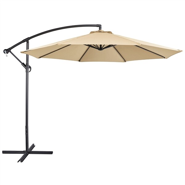 10FT Patio Offset Umbrella Market Umbrella 8 Ribs Outdoor Hanging Cantilever
