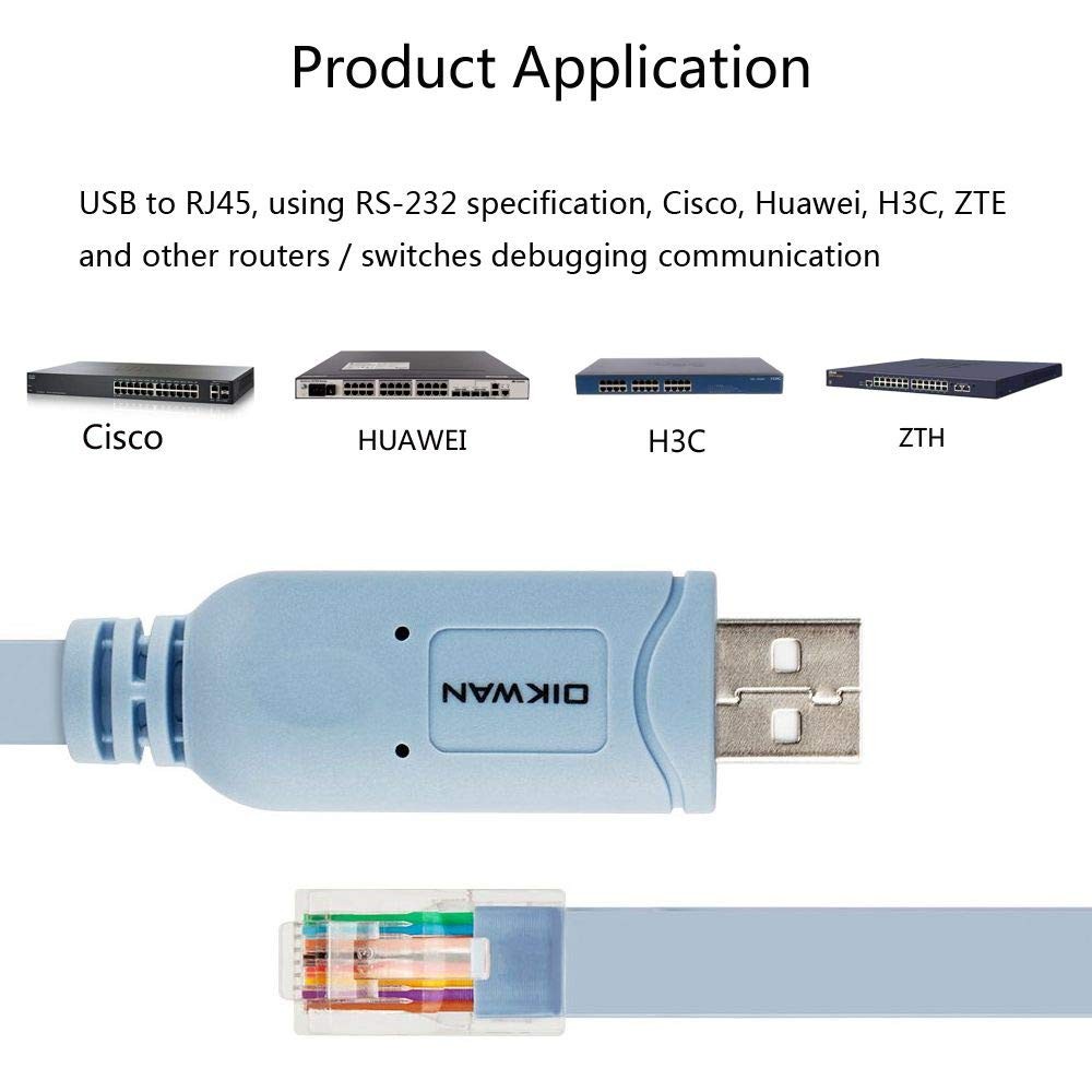 USB to RJ45 Console Cable 2pack, Essential Tool for Cisco, 6 ft 2 Pack, Blue