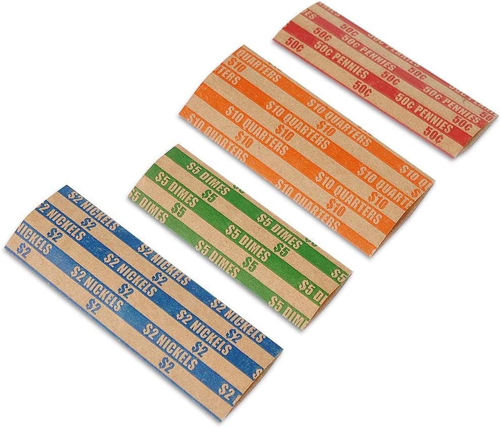 100 Assorted Flat Coin Roll Wrappers - Durable, Precision-Sized for Easy Sorting