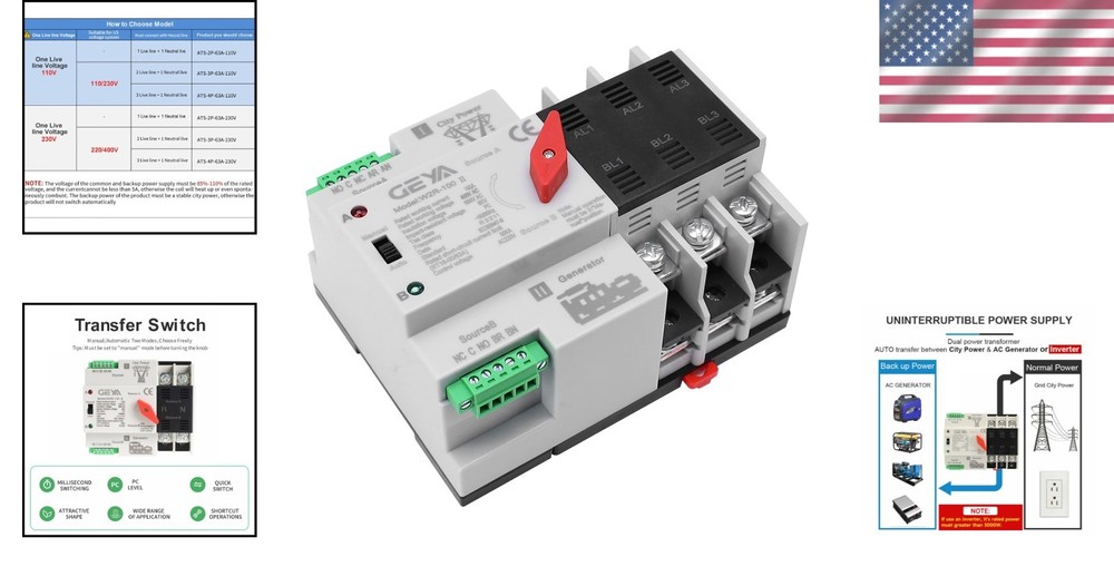 100A 220V 3P ATS Power Transfer Switch
