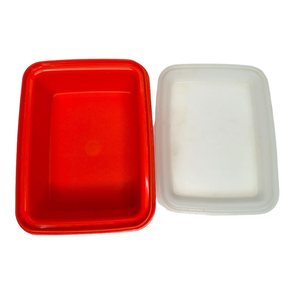 Vintage Tupperware Pack & Carry Lunchbox Set - Orange - 2 Containers + Handle