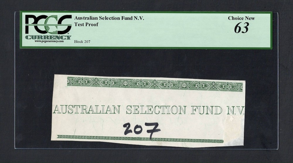 Australian Selection Fund N.V  Vignette Test Proof  Uncirculated