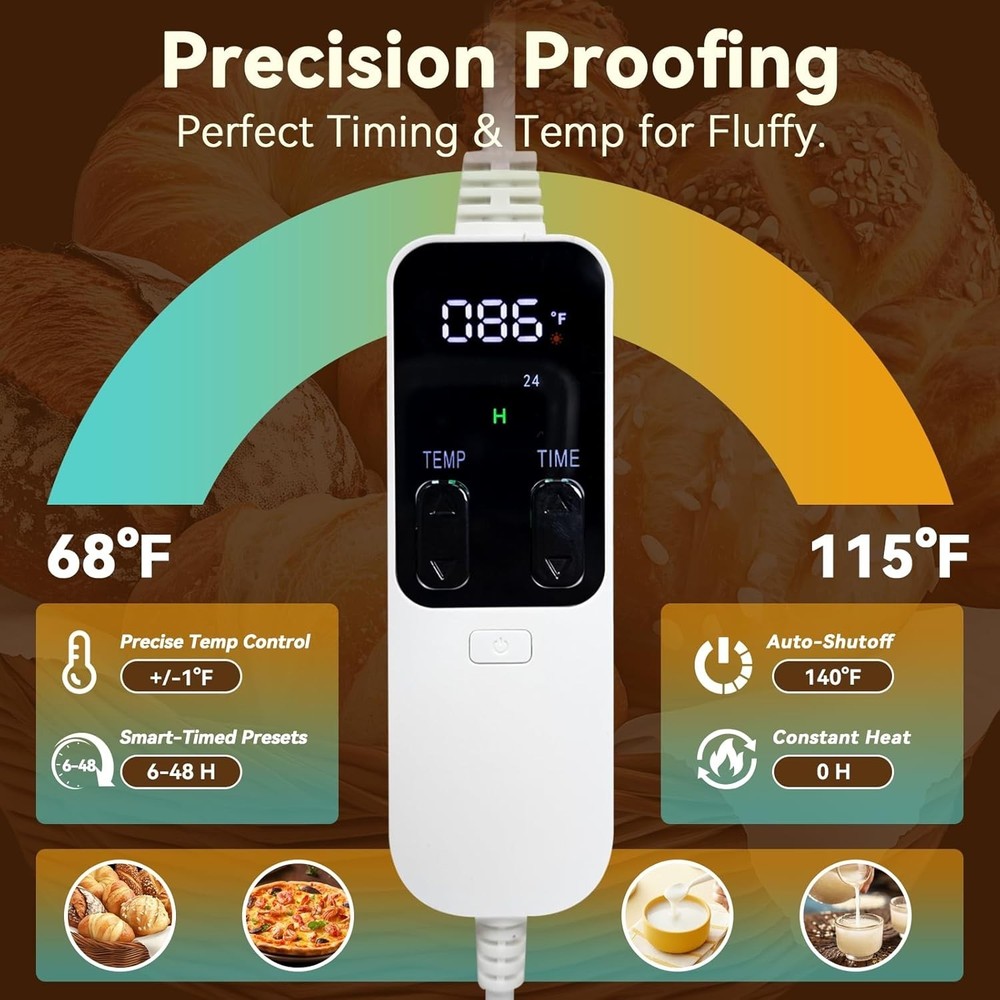 Collapsible Bread Proofing Box W/ 68-115°F Temp Control & 48H Timer Bread Making