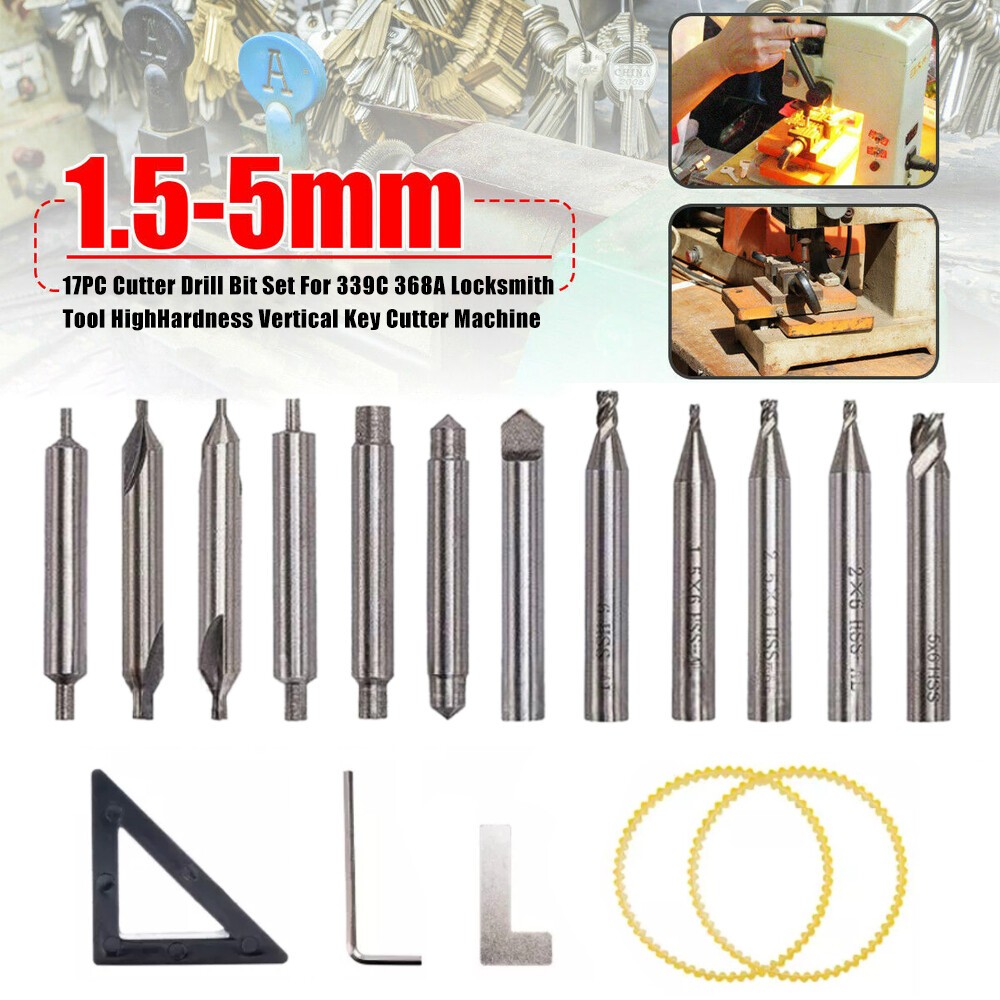 17PCs Drill Bits Set For 368A Locksmith Tool Vertical Key Machine Cutter