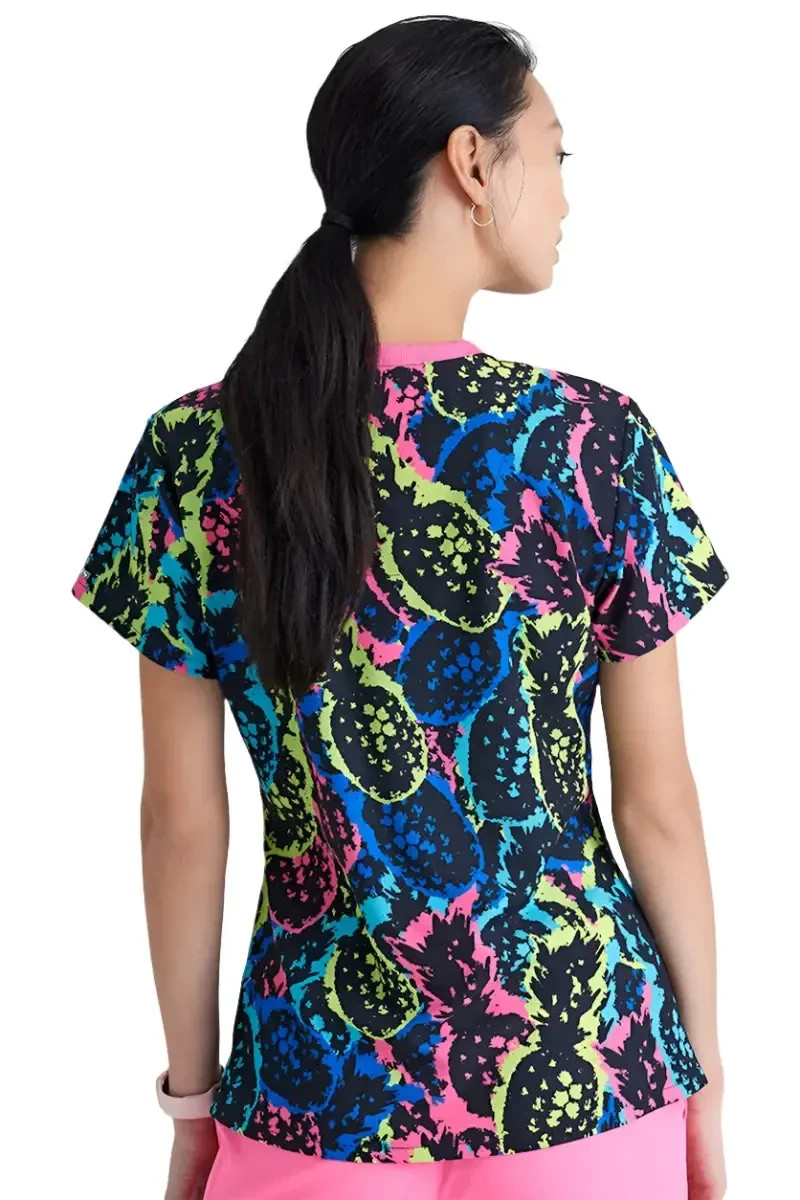 SKETCHERS WOMEN SCRUB PRINT TOP SPANDEX STRETCH PINEAPPLE POP, IN ALL SIZES, NWT