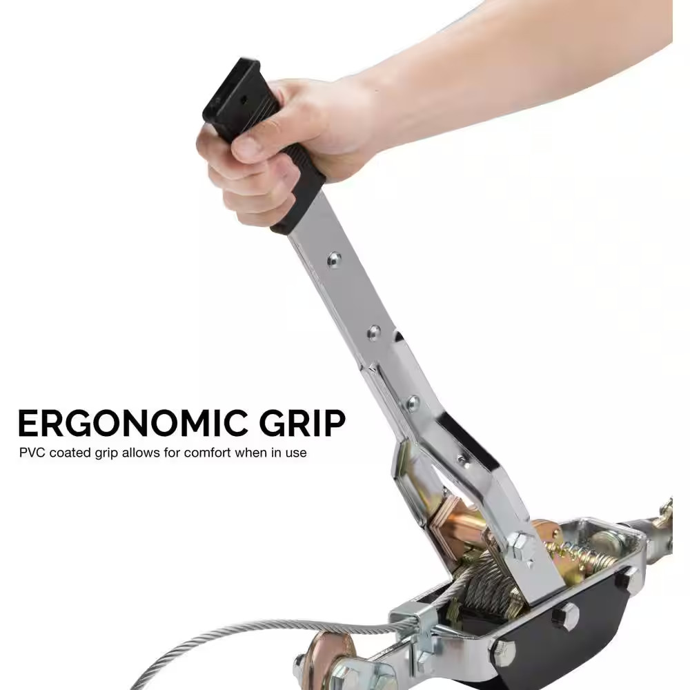 5-Ton Come along Winch, 10,000 Lbs. Pulling Capacity, 10 Ft. Cable, 3-Hooks, Dua