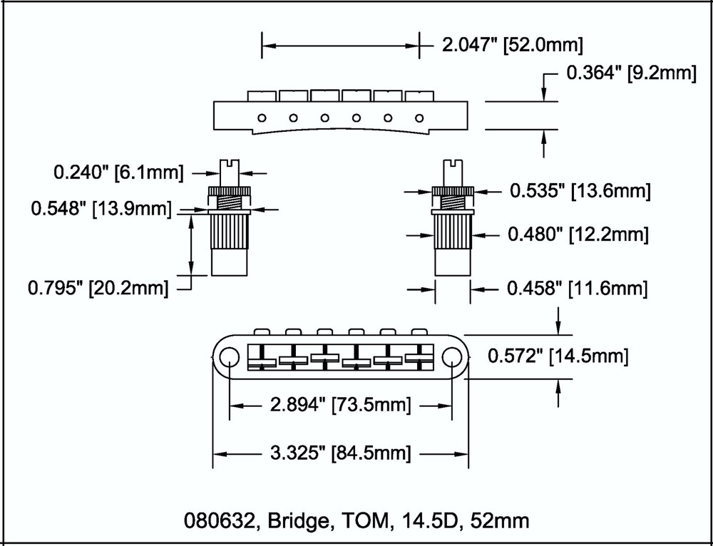 Bridge Post Style 6 String Chrome 52mm x 14.5mm 080632CH