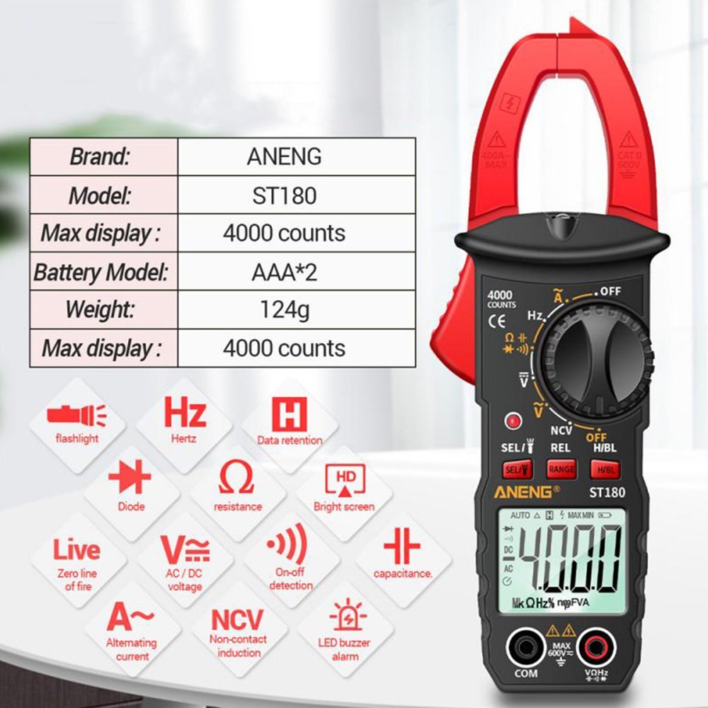 Digital Multimeter Tester AC DC Volt Ohm Amp Clamp Meter Auto Range LCD Handheld