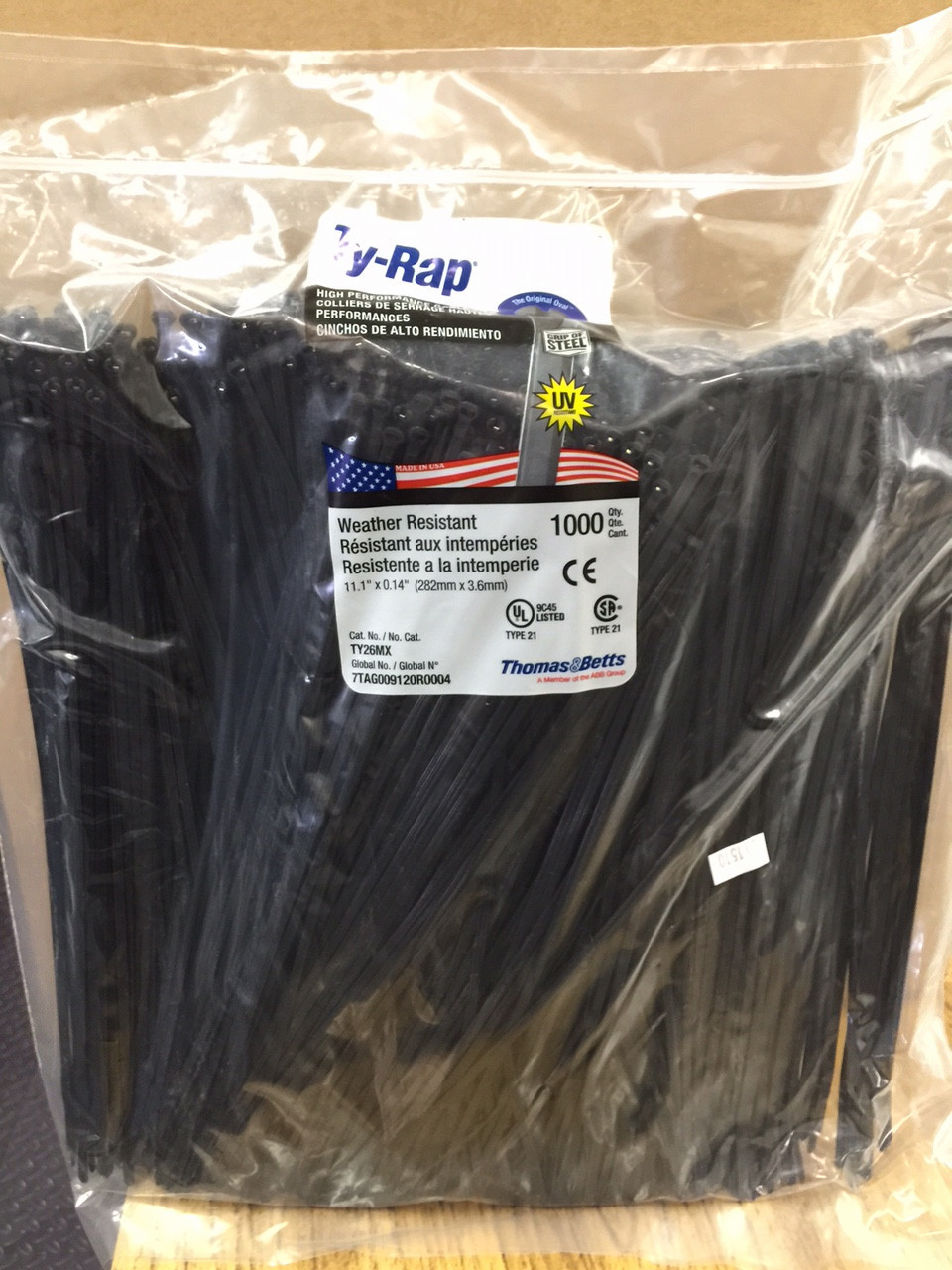 Thomas & Betts Ty-Rap TY26MX 11.1" 30lb UV Black 1,000/bag