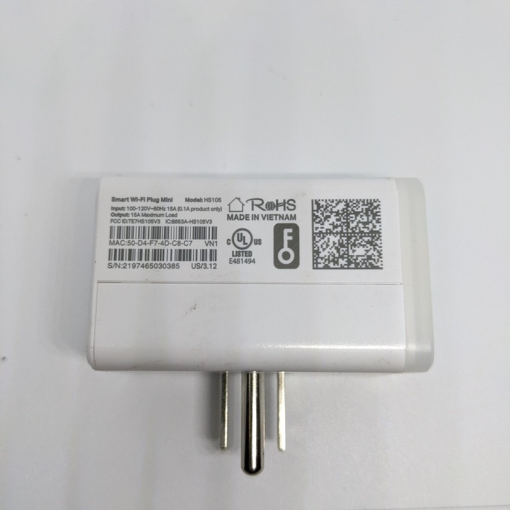 TP-LINK HS105 Plug-In Socket Controller Wi-Fi Smart mini White Plug ON/OFF buton