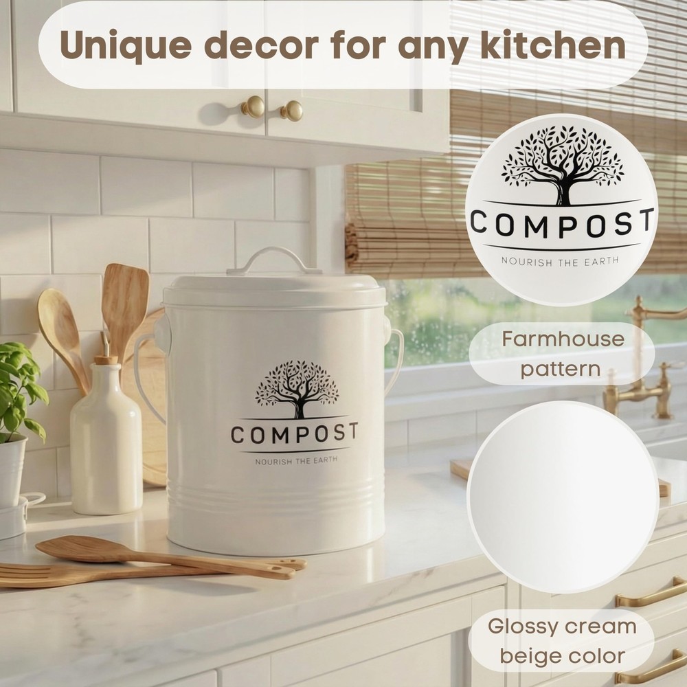 Kitchen Compost Bin, 1.3 Gallon Countertop Compost Bin with Lid, Indoor Compo...