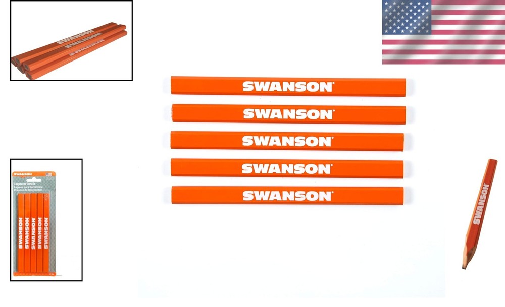 5 Pack High-Visibility Orange Carpenter Pencils with Break-Resistant Graphite