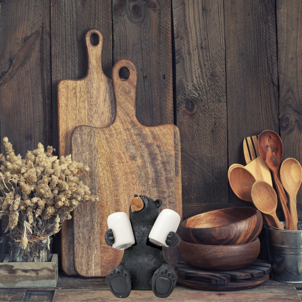 Sitting Bear Salt & Pepper Holder – Rustic Kitchen Decor with Ceramic Shakers