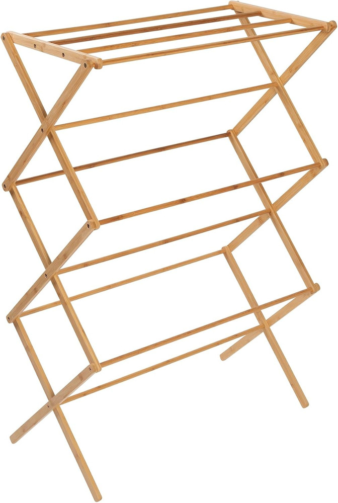Collapsible Bamboo Drying Rack – Sturdy & Foldable Laundry Drying Rack, Space-Sa