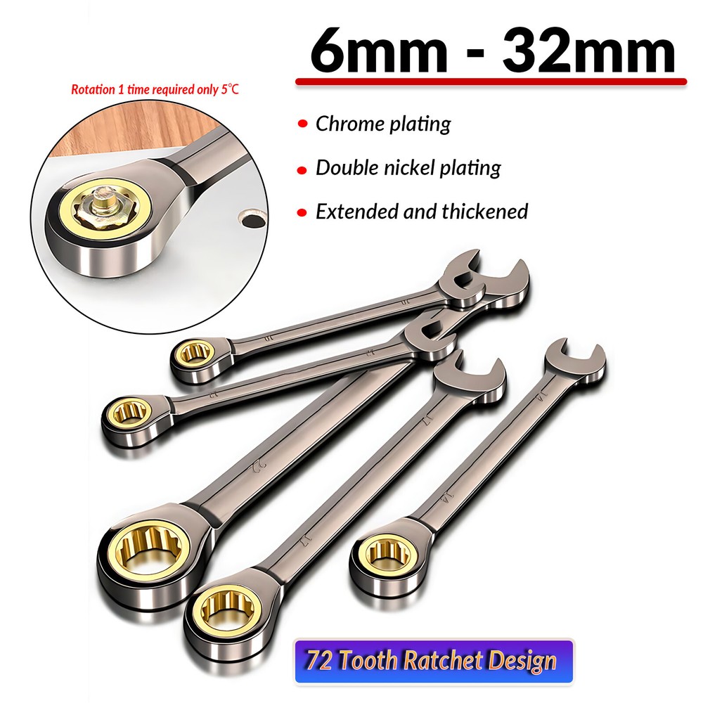 Ratchet Spanner Combination Fixed & Flexi 6mm - 32mm Different Sizes Tool Wrench