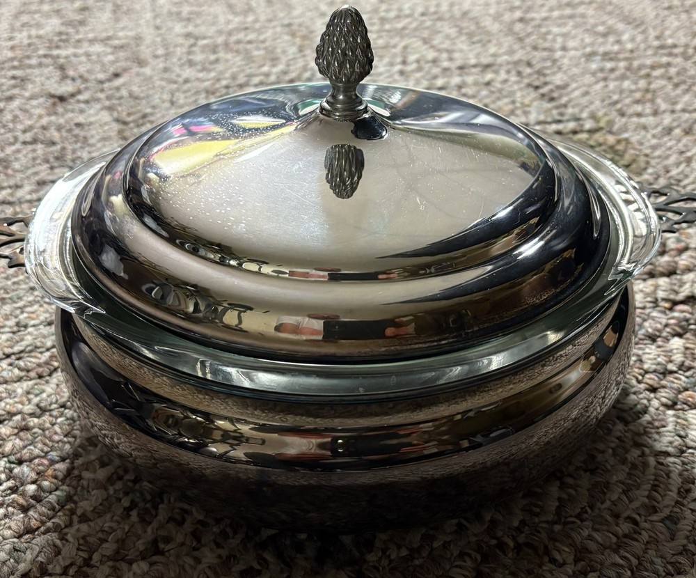 The Sheffield Silver Company Silverplate Covered Serving Dish With Pyrex Insert