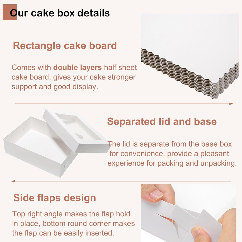 Half Sheet Cake Boxes with Cake Boards and Window - 6 Pack, White