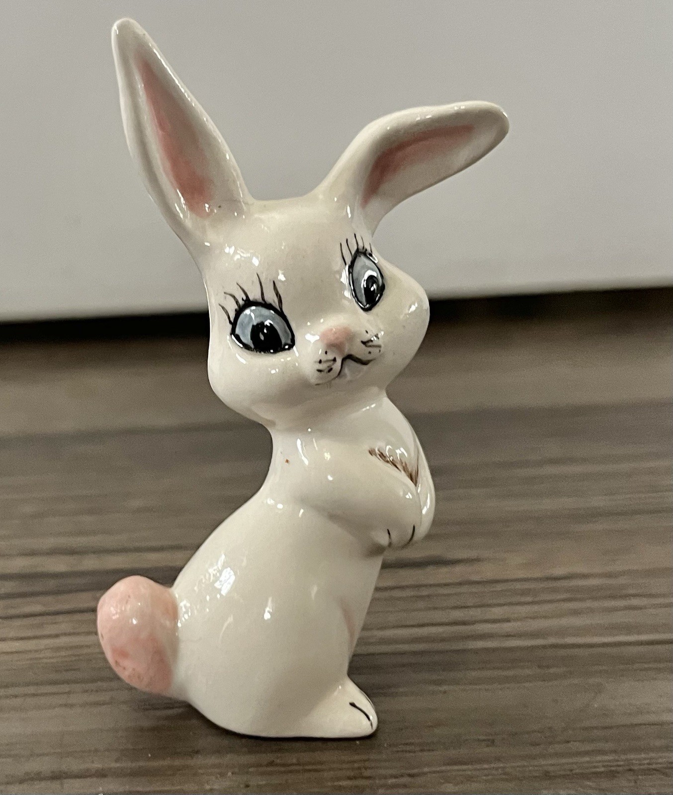 Vntg Mini Bunny Rabbit Dainty Girly Easter Spring Trinket Blue Eyes Figurine