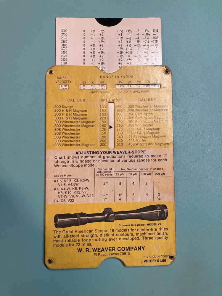WEAVER SCOPE SIGHTING-IN GUIDE - slide rule style