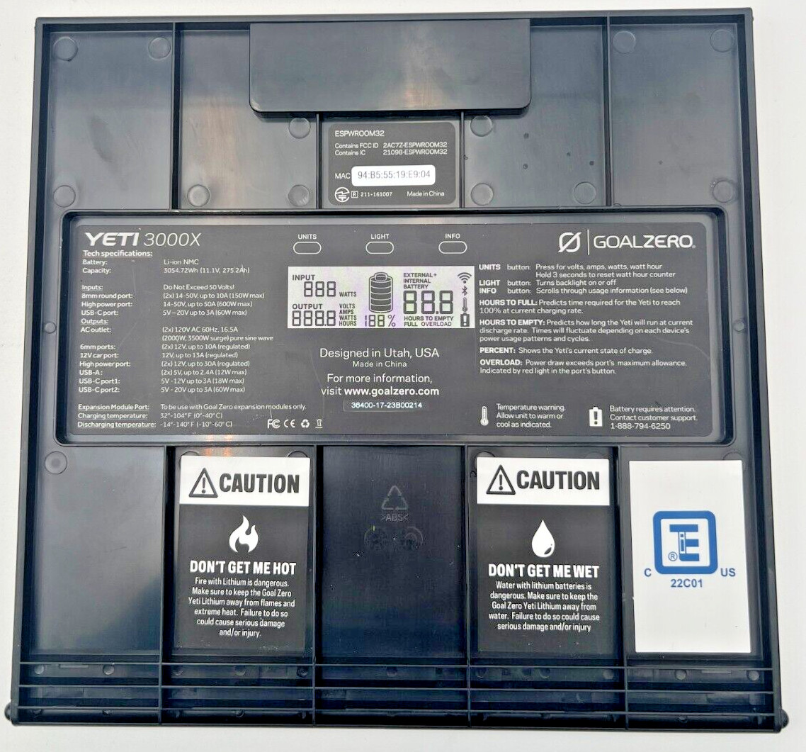 YETI 3000X GOAL ZERO BOX, FRAME, CASE PARTS, AS- IS