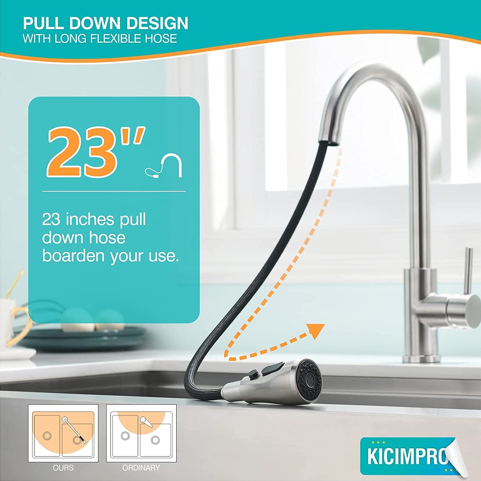 Brushed Nickel Kitchen Faucet Sink Mixer Faucet Pull Down Sprayer Single Handle