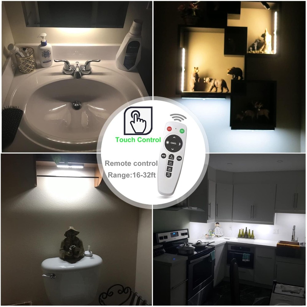 Motion Sensor Under Cabinet Lights with Remote 2 Pack, Dimmable Battery Opera...