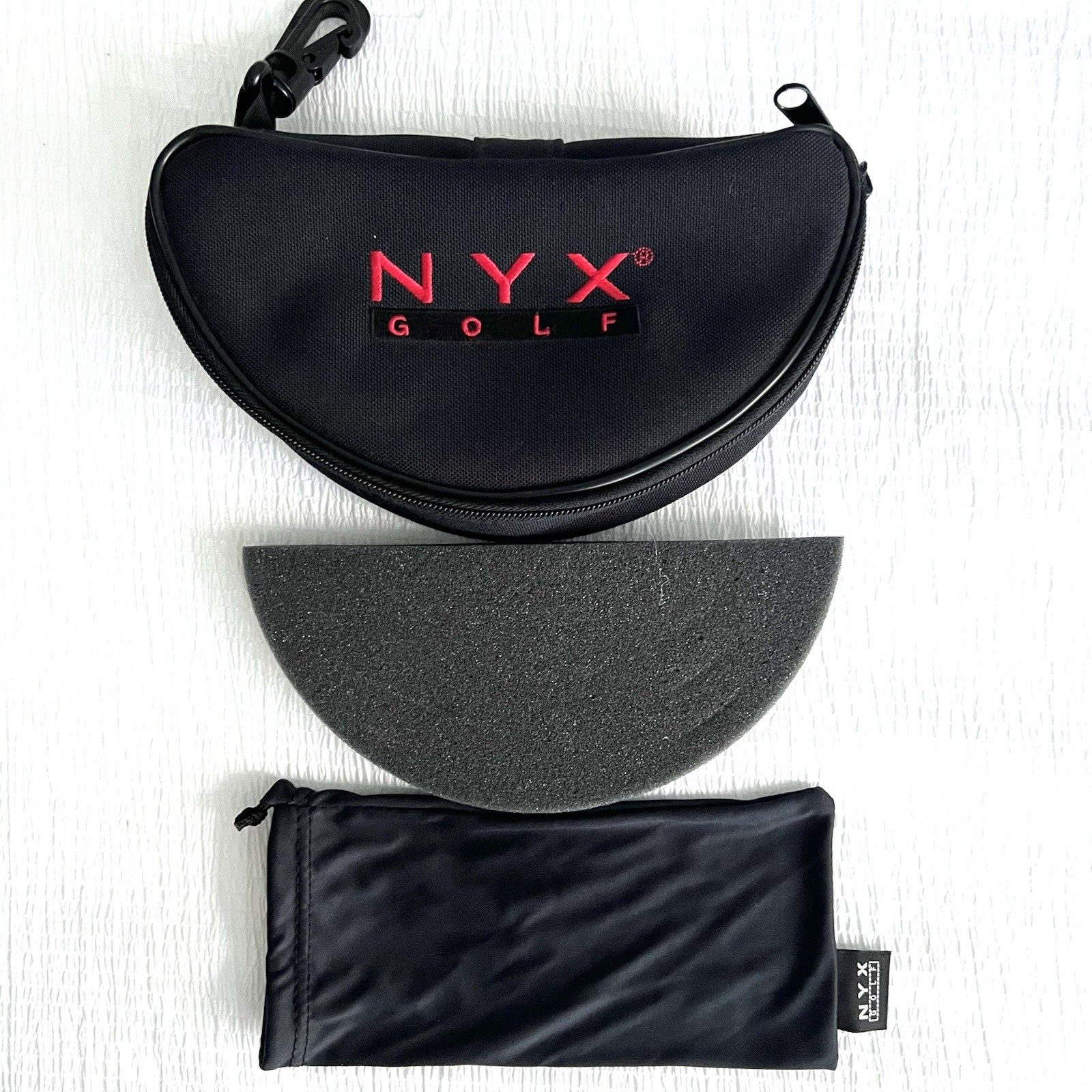 NYX Golf Black Sunglasses Case - CASE Only With Foam Padding And Sleeve And Clip