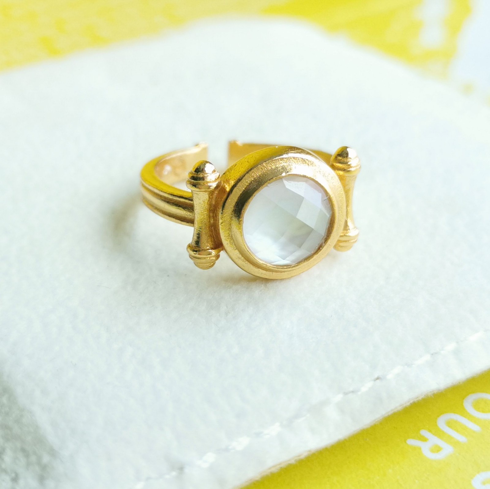 Julie Vos Bamboo Iridescent Clear Crystal Adjustable Ring - Gold