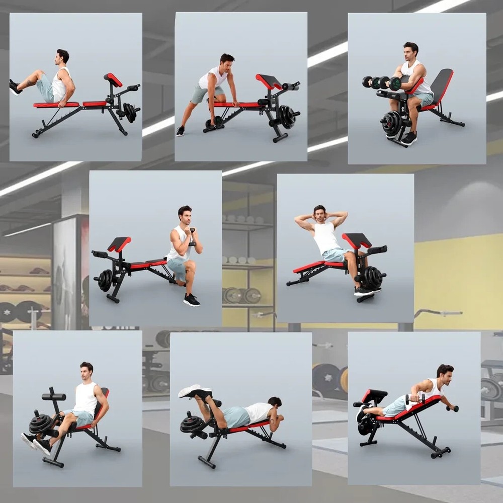 Weight Bench Adjustable Foldable Strength Training Full Body Workout with Wheels