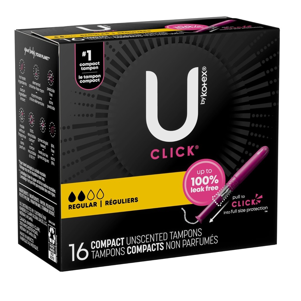 Tampon U by Kotex Click Regular Absorbency Plastic Applicator Compact 48 Ct.