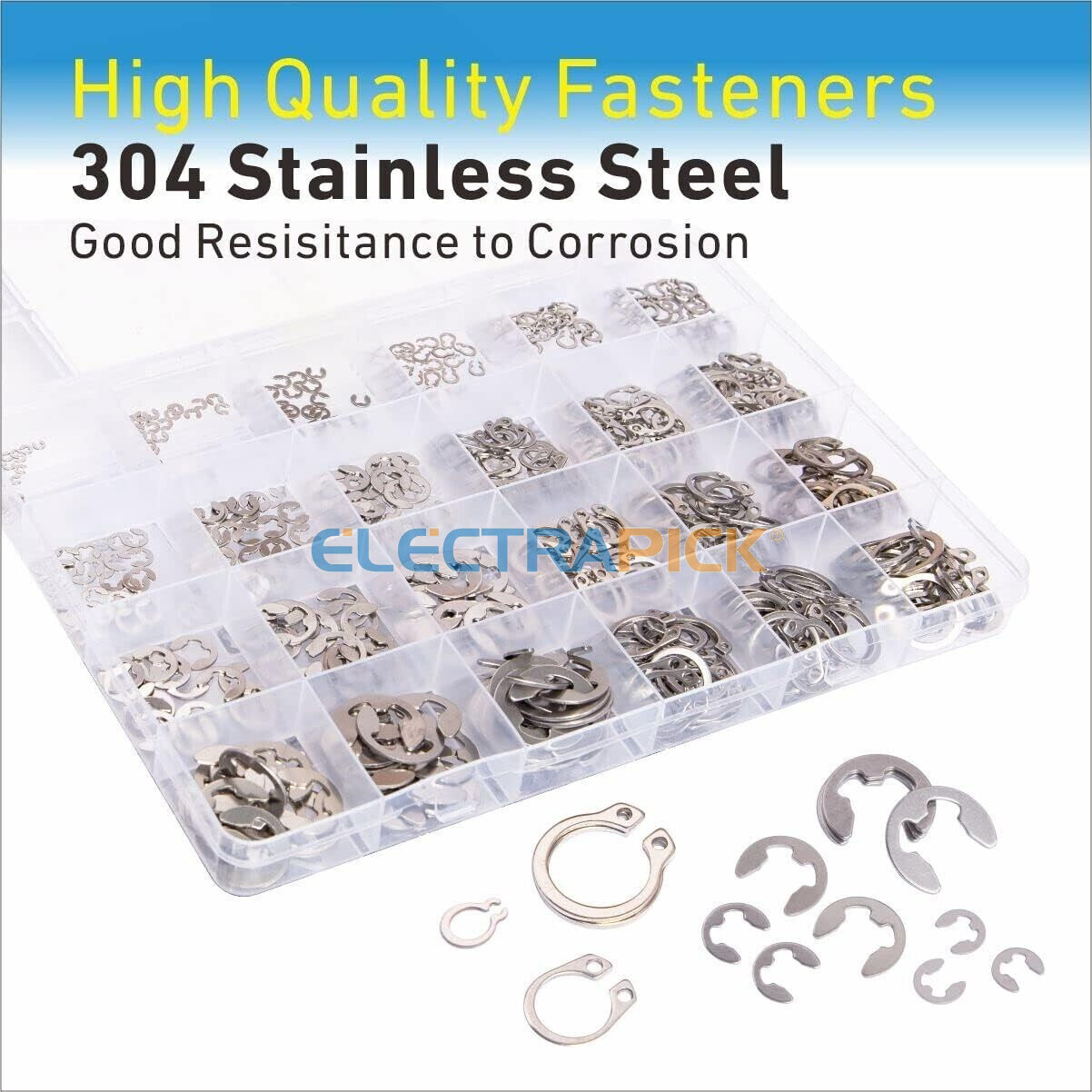 327Pcs Stainless Steel E-Clip Circlip Kit Retaining Ring Assortment Set 24 Sizes