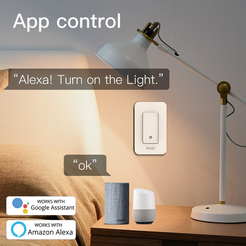 MOES WiFi Smart Light Switch No Neutral Wire Required No Capacitor Remote 2 Pack